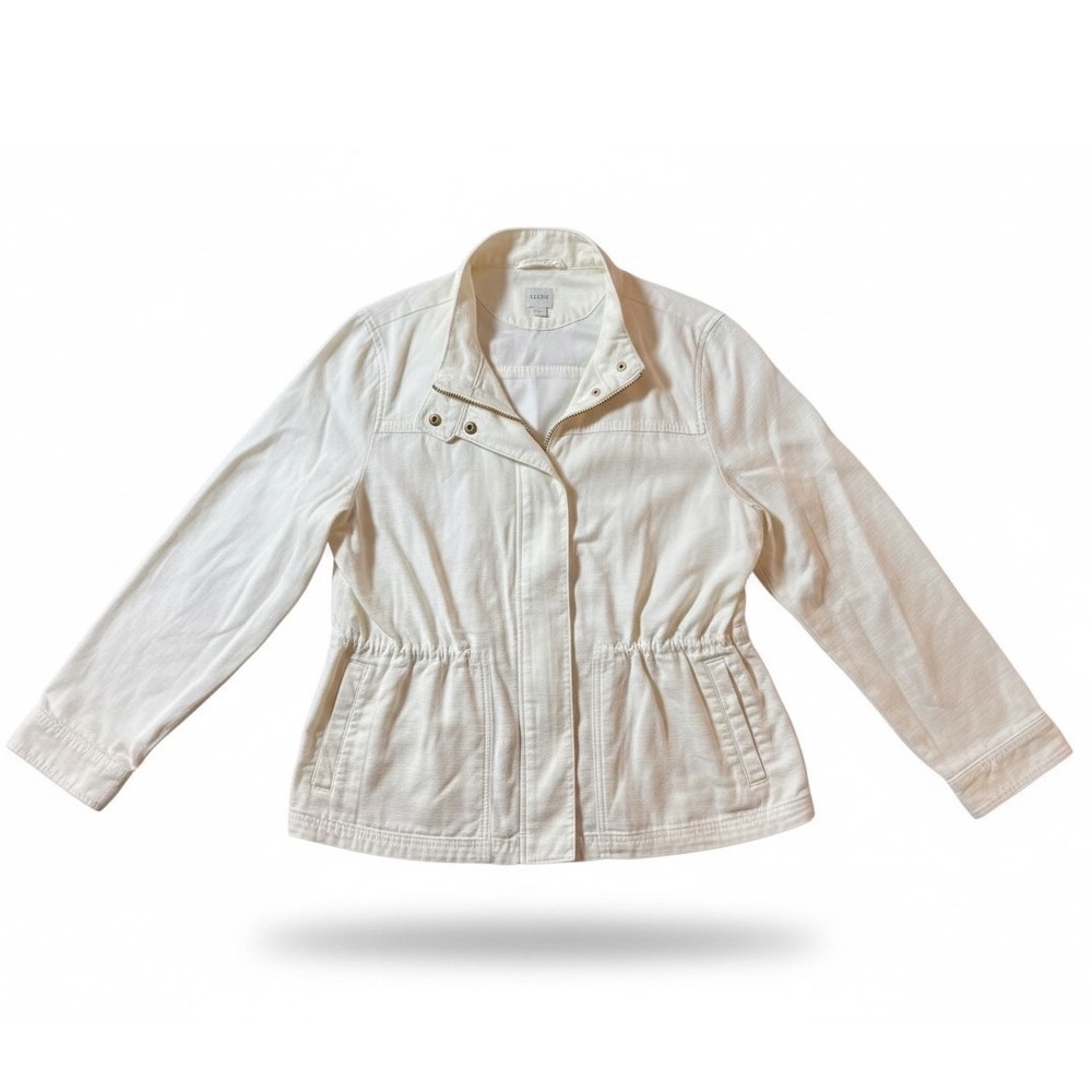 J.Crew Factory Utility Jacket Large Ivory NWT Zip Front Gold Tone Womens